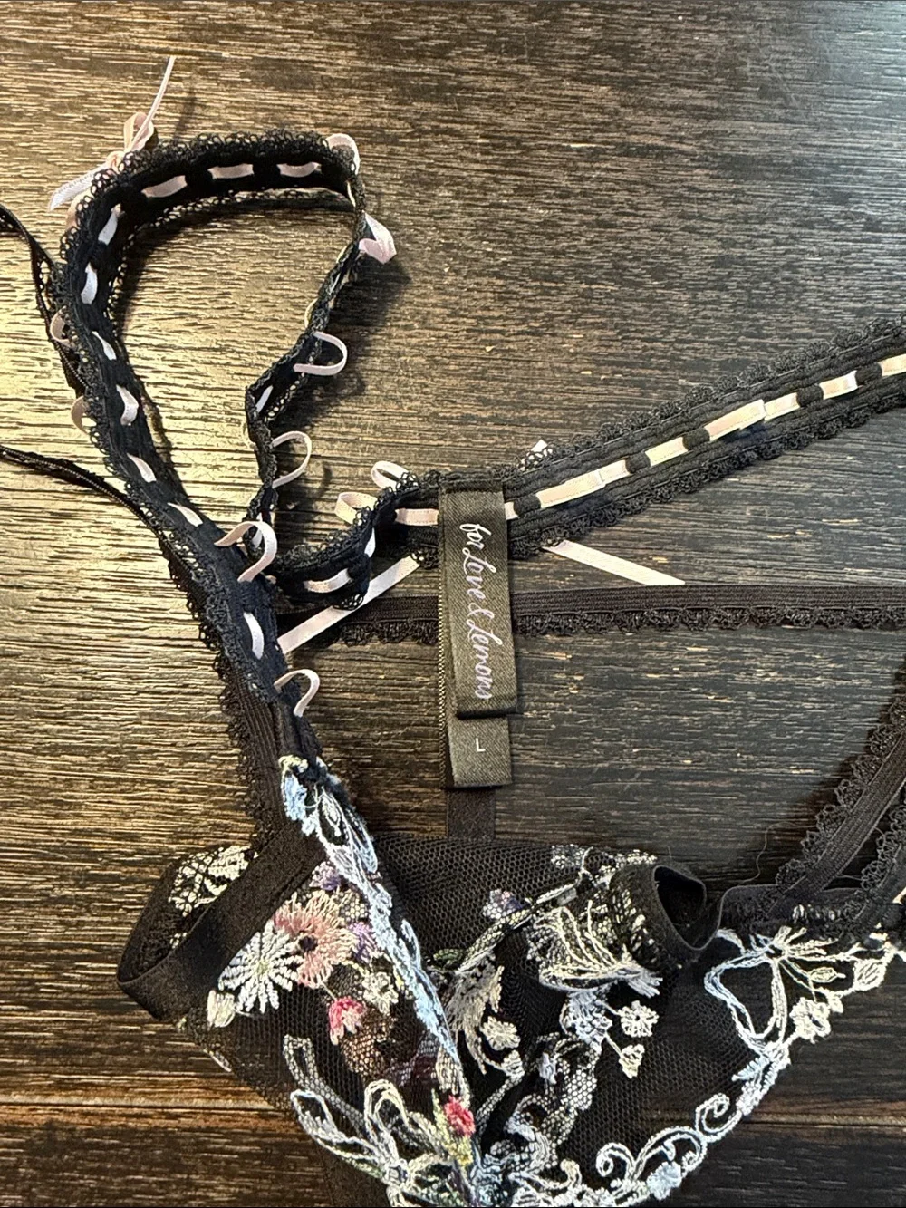 For Love And Lemons Black Floral Embroidered Lace Thong
